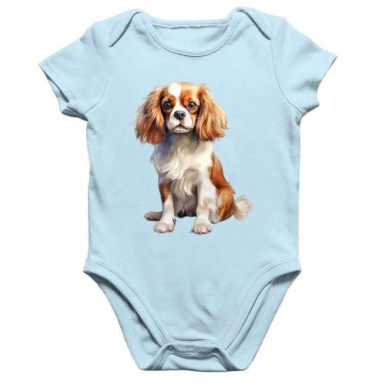 Body Bebê Algodão Cachorro Cavalier King Charles Spaniel Blenheim - Azul Bebê