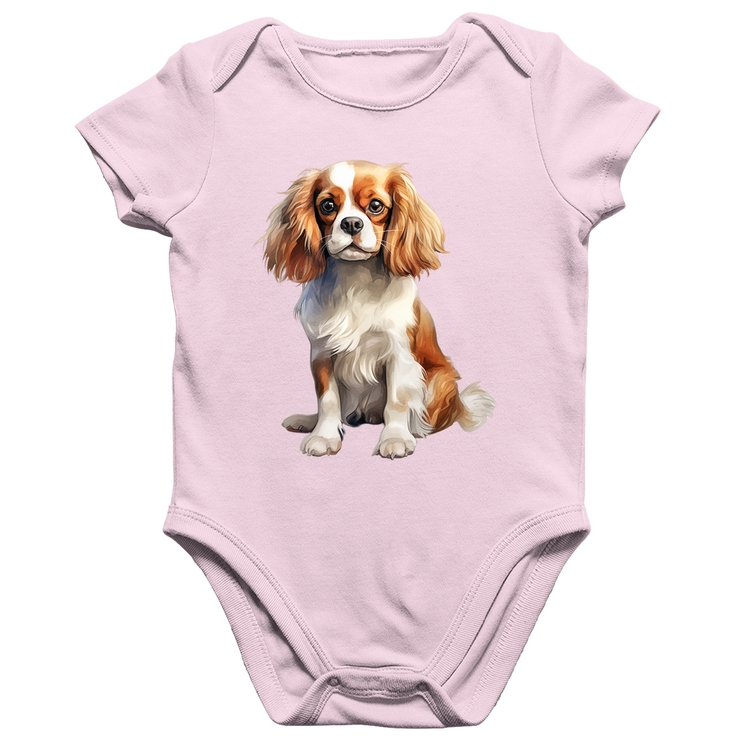Body Bebê Algodão Cachorro Cavalier King Charles Spaniel Blenheim - Rosa Bebê