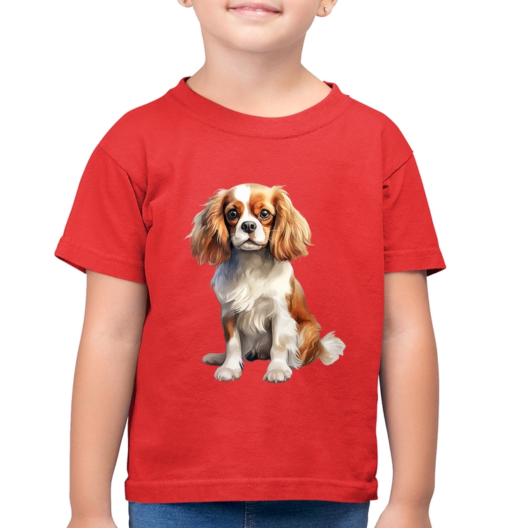 Camiseta Algodão Infantil Cachorro Cavalier King Charles Spaniel Blenheim - Vermelha
