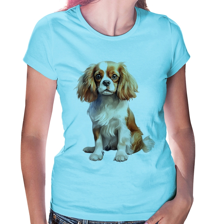 Baby Look Cachorro Cavalier King Charles Spaniel Blenheim - Azul Bebê