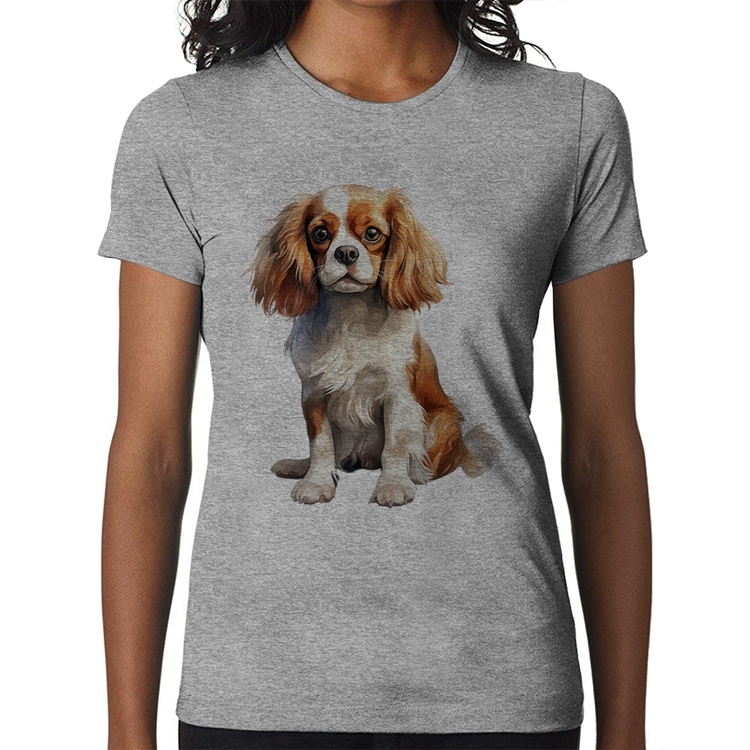 Baby Look Cachorro Cavalier King Charles Spaniel Blenheim - Cinza