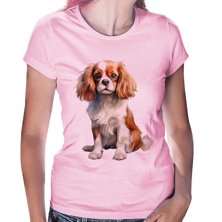 Baby Look Cachorro Cavalier King Charles Spaniel Blenheim - Rosa Bebê