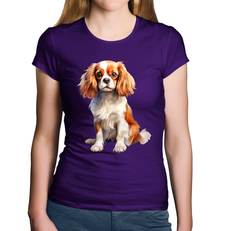 Baby Look Algodão Cachorro Cavalier King Charles Spaniel Blenheim - Roxa