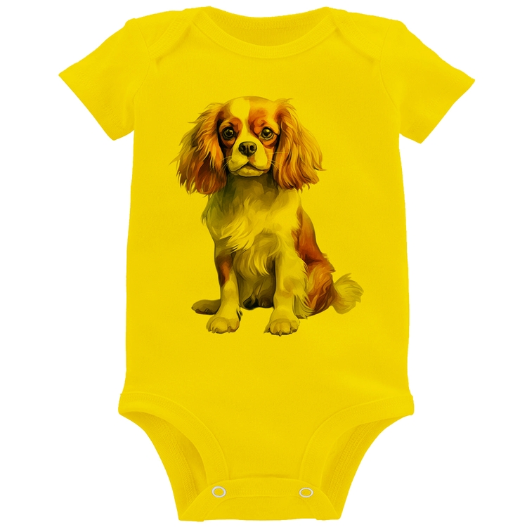 Body Bebê Cachorro Cavalier King Charles Spaniel Blenheim - Amarelo