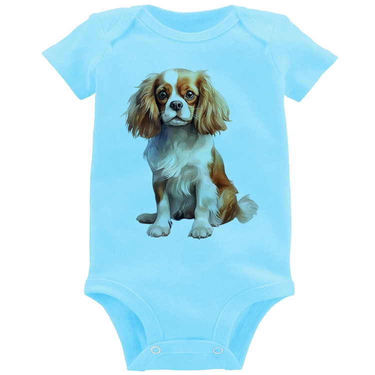Body Bebê Cachorro Cavalier King Charles Spaniel Blenheim - Azul Bebê