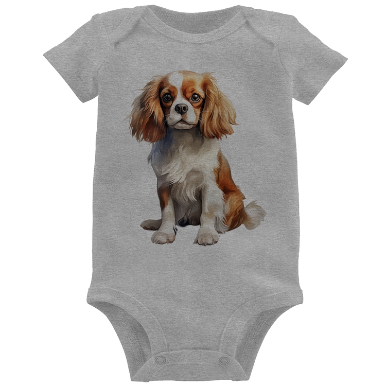 Body Bebê Cachorro Cavalier King Charles Spaniel Blenheim - Cinza