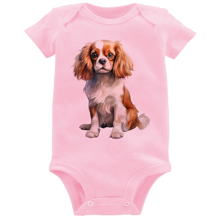 Body Bebê Cachorro Cavalier King Charles Spaniel Blenheim - Rosa Bebê