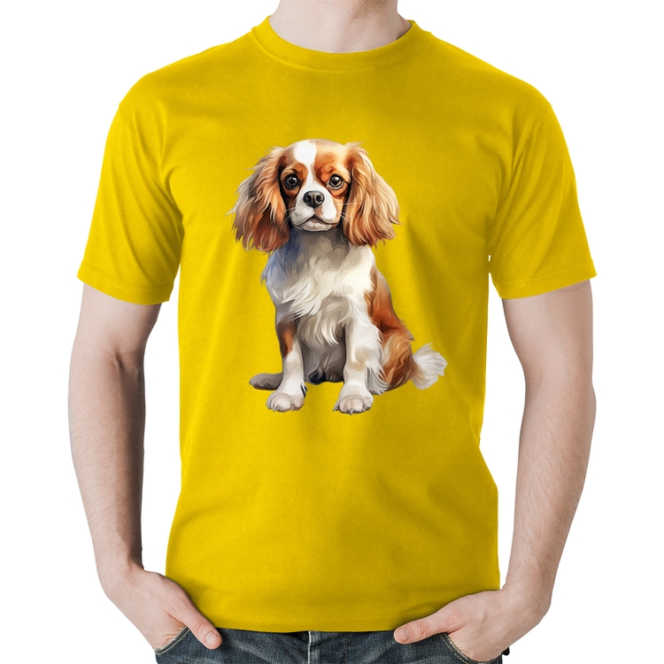 Camiseta Algodão Cachorro Cavalier King Charles Spaniel Blenheim - Amarela