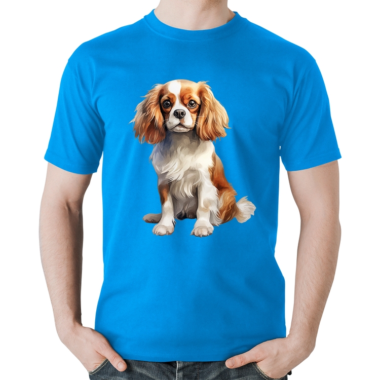 Camiseta Algodão Cachorro Cavalier King Charles Spaniel Blenheim - Azul