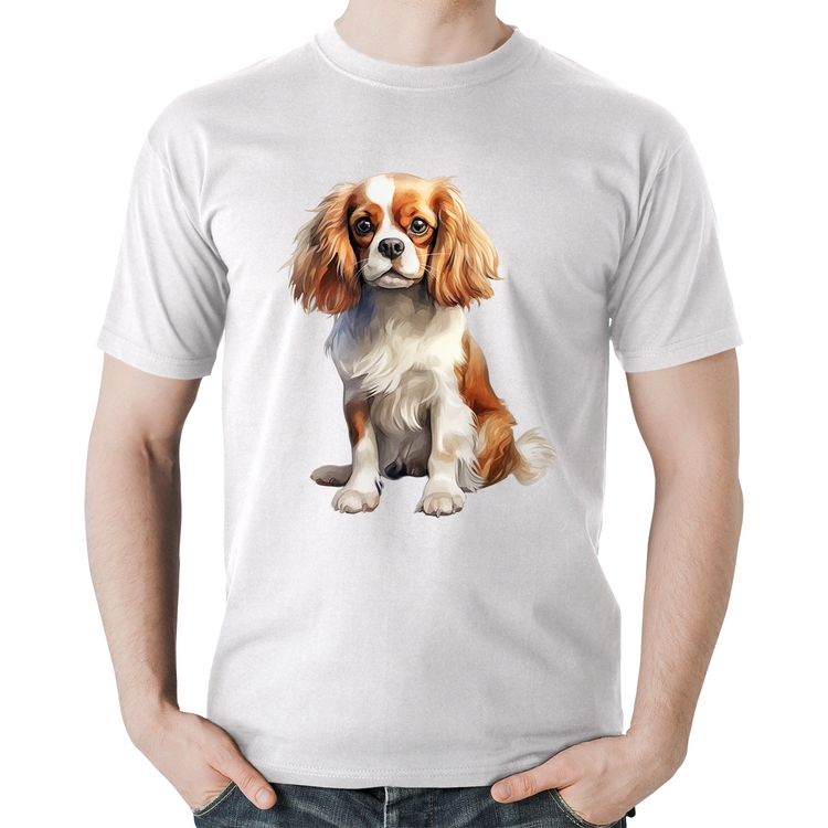 Camiseta Algodão Cachorro Cavalier King Charles Spaniel Blenheim - Branca