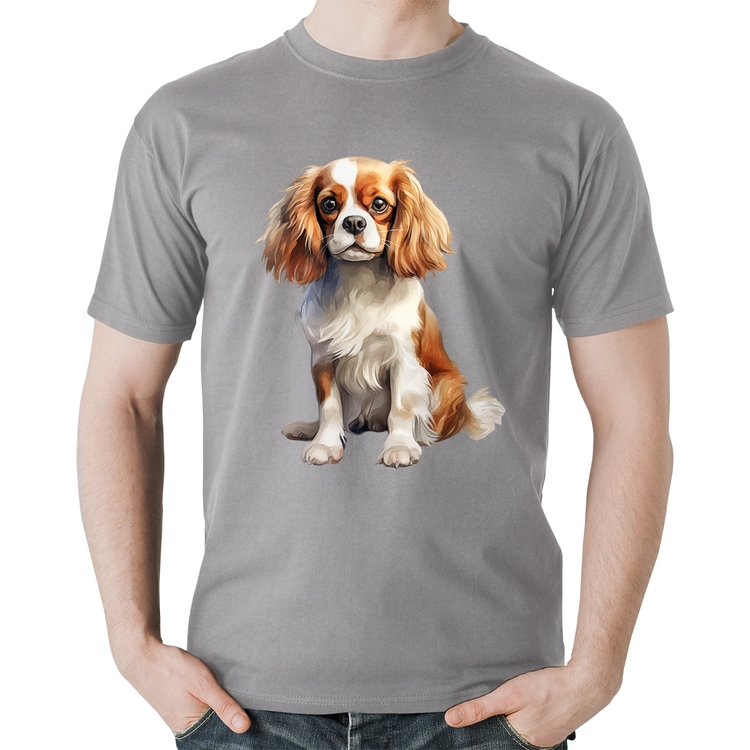 Camiseta Algodão Cachorro Cavalier King Charles Spaniel Blenheim - Cinza