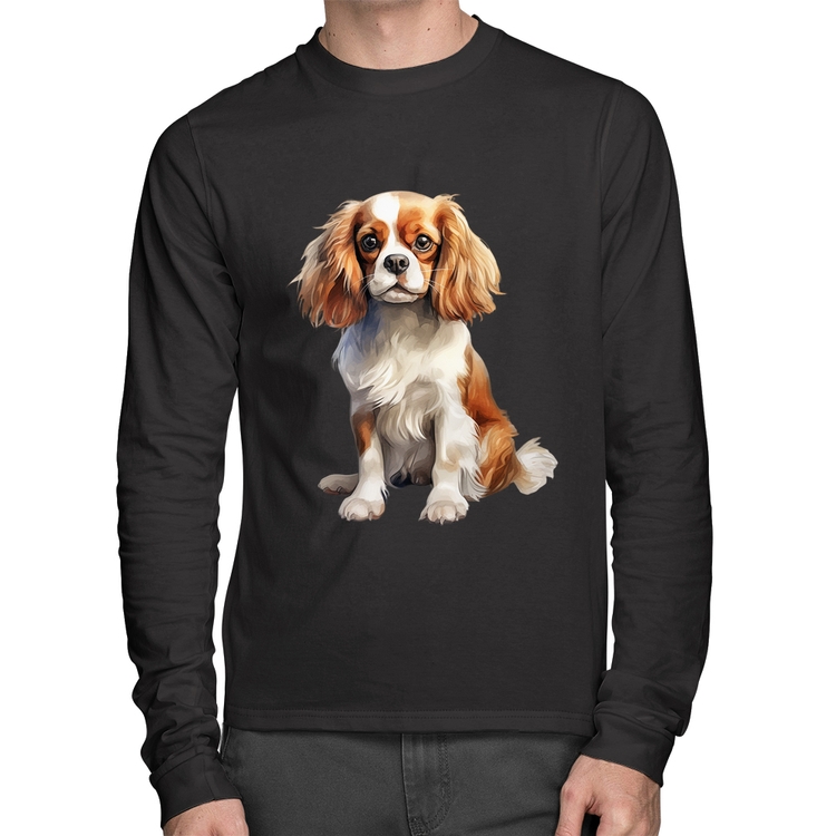 Camiseta Algodão Cachorro Cavalier King Charles Spaniel Blenheim Manga Longa