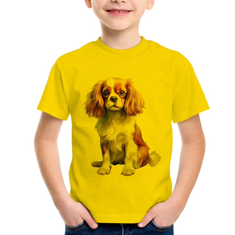 Camiseta Infantil Cachorro Cavalier King Charles Spaniel Blenheim - Amarela