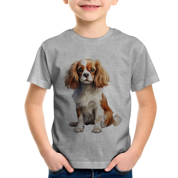 Camiseta Infantil Cachorro Cavalier King Charles Spaniel Blenheim - Cinza