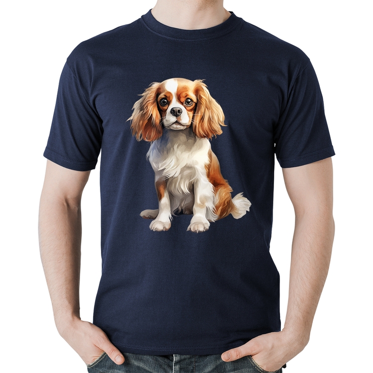 Camiseta Algodão Cachorro Cavalier King Charles Spaniel Blenheim - Marinho