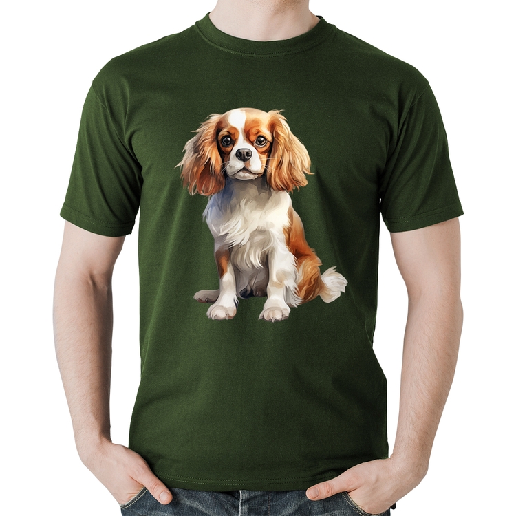 Camiseta Algodão Cachorro Cavalier King Charles Spaniel Blenheim - Musgo