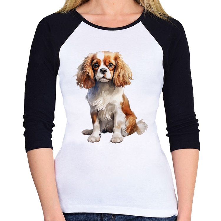Baby Look Raglan Cachorro Cavalier King Charles Spaniel Blenheim Manga 3/4
