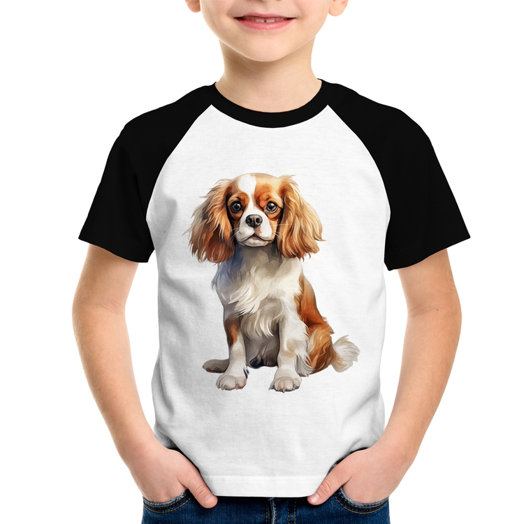Camiseta Raglan Infantil Cachorro Cavalier King Charles Spaniel Blenheim