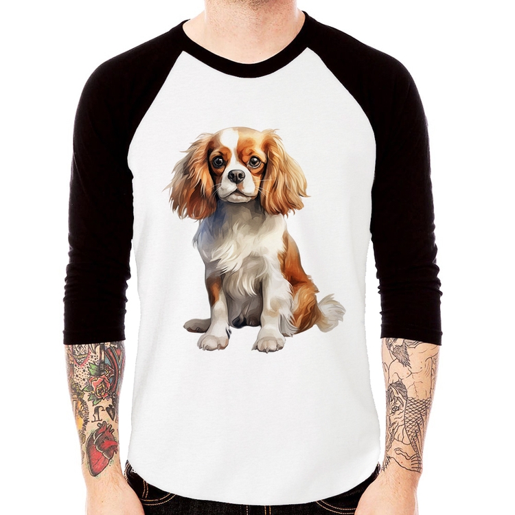 Camiseta Raglan Cachorro Cavalier King Charles Spaniel Blenheim Manga 3/4