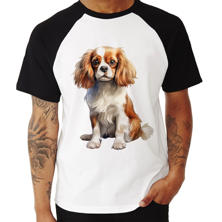 Camiseta Raglan Cachorro Cavalier King Charles Spaniel Blenheim