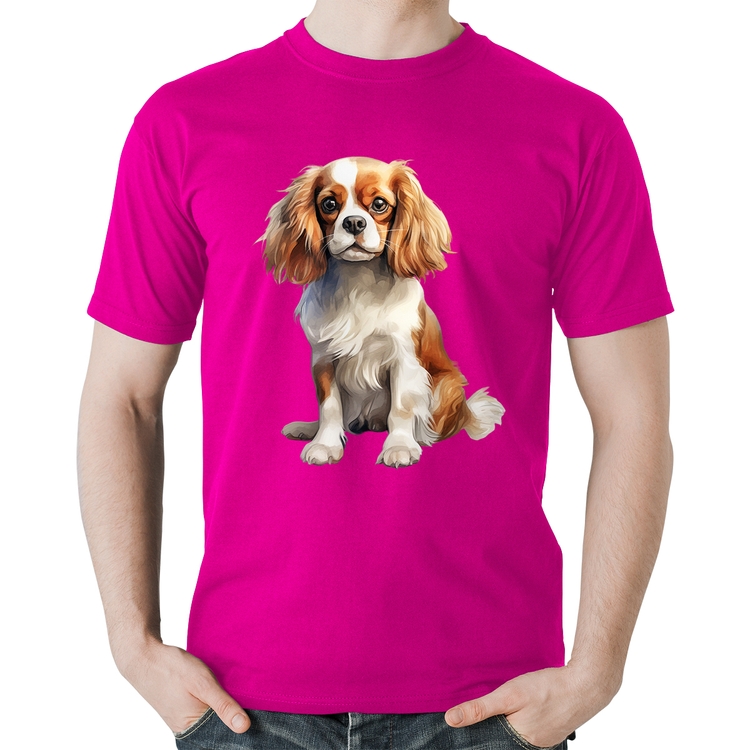 Camiseta Algodão Cachorro Cavalier King Charles Spaniel Blenheim - Rosa