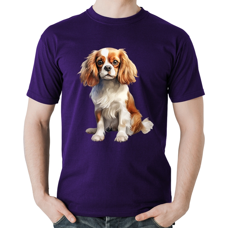 Camiseta Algodão Cachorro Cavalier King Charles Spaniel Blenheim - Roxa