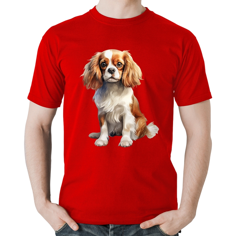 Camiseta Algodão Cachorro Cavalier King Charles Spaniel Blenheim - Vermelha