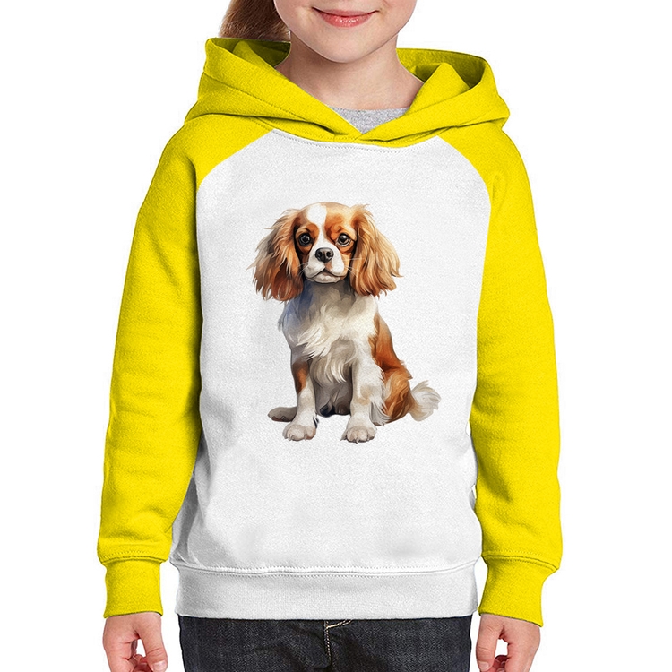 Moletom Infantil Cachorro Cavalier King Charles Spaniel Blenheim - Branco/Amarelo