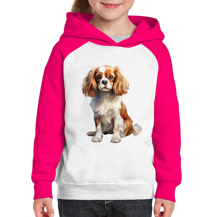 Moletom Infantil Cachorro Cavalier King Charles Spaniel Blenheim - Branco/Rosa