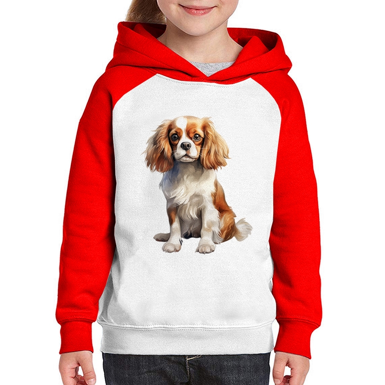 Moletom Infantil Cachorro Cavalier King Charles Spaniel Blenheim - Branco/Vermelho