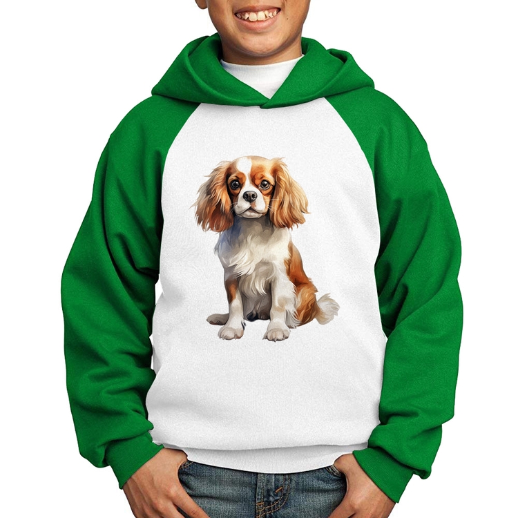 Moletom Infantil Cachorro Cavalier King Charles Spaniel Blenheim - Branco/Verde