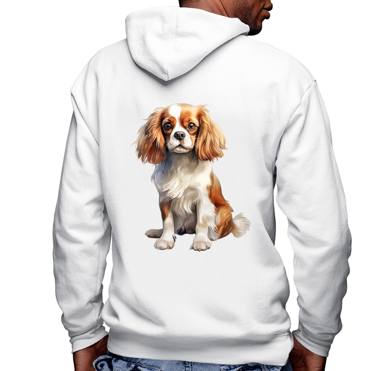 Blusa Moletom Cachorro Cavalier King Charles Spaniel Blenheim Masculina com Capuz e Zíper - Branca