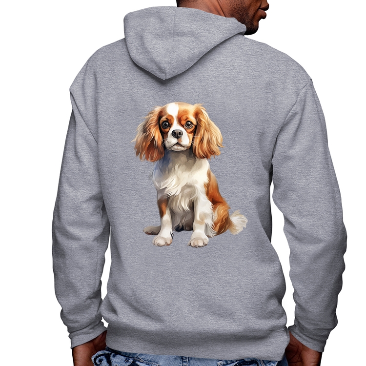 Blusa Moletom Cachorro Cavalier King Charles Spaniel Blenheim Masculina com Capuz e Zíper - Mescla