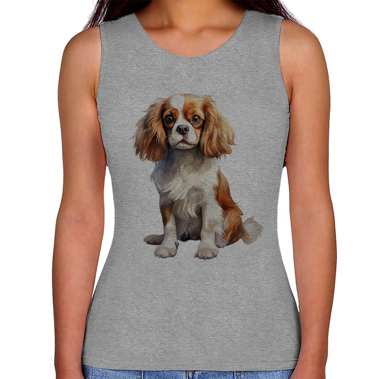 Regata Feminina Cachorro Cavalier King Charles Spaniel Blenheim - Cinza
