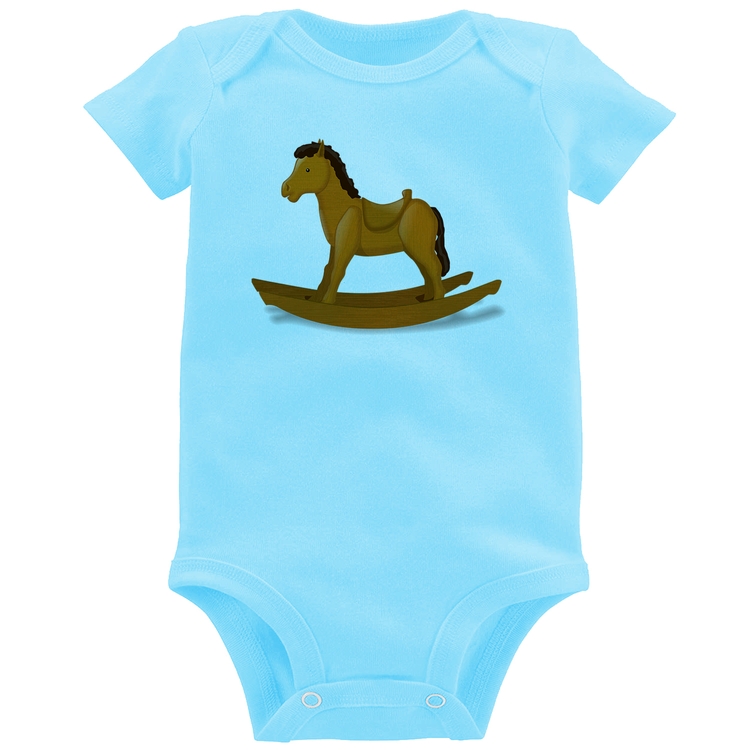 Body Bebê Cavalinho De Pau - Azul Bebê