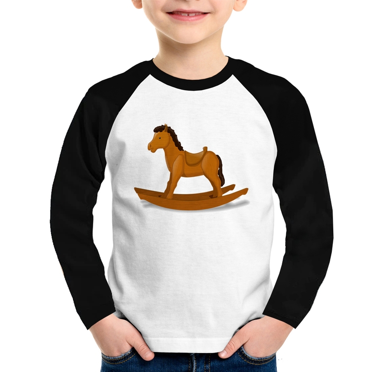Camiseta Raglan Infantil Cavalinho De Pau Manga Longa