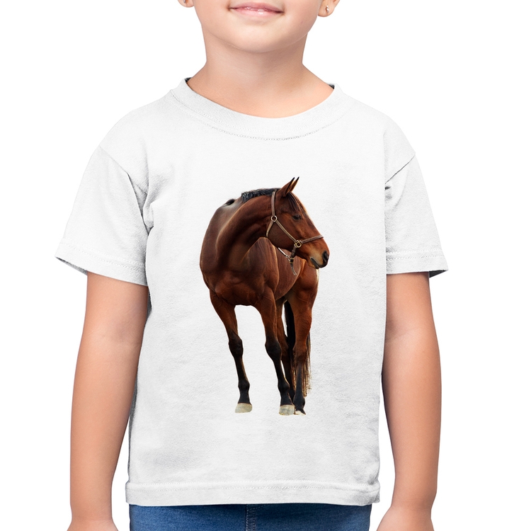 Camiseta Algodão Infantil Cavalo Andaluz - Branca