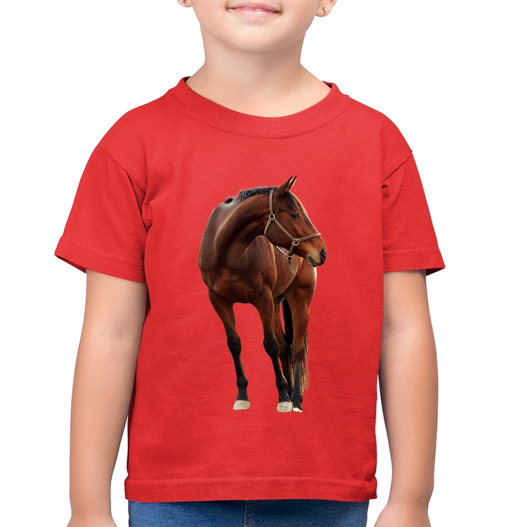 Camiseta Algodão Infantil Cavalo Andaluz - Vermelha