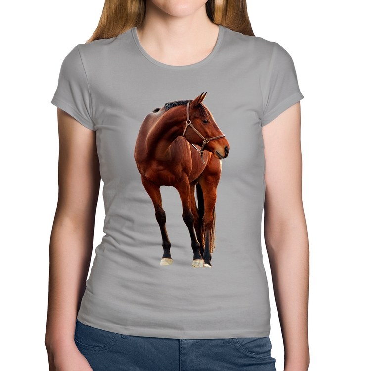 Baby Look Algodão Cavalo Andaluz - Cinza