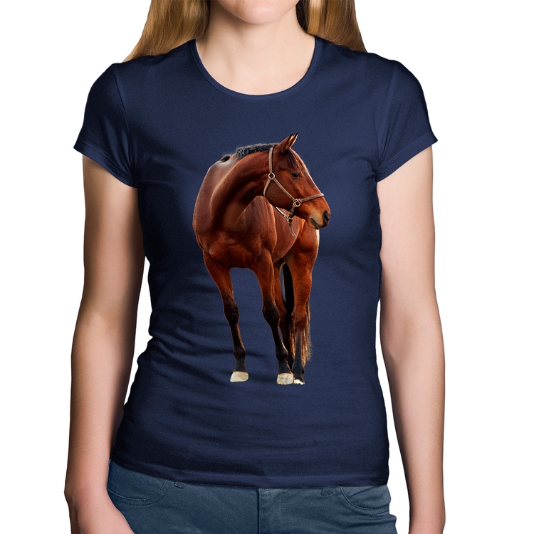 Baby Look Algodão Cavalo Andaluz - Marinho