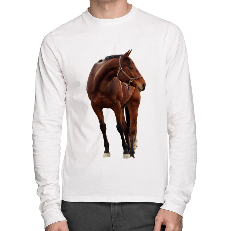 Camiseta Algodão Cavalo Andaluz Manga Longa - Branca