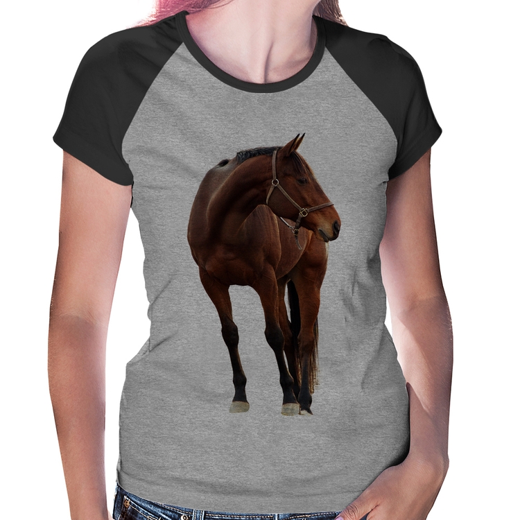 Baby Look Raglan Cavalo Andaluz - Cinza/Preto
