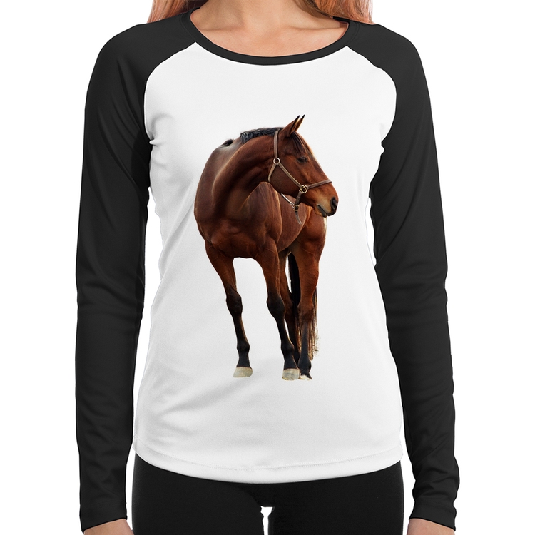 Baby Look Raglan Cavalo Andaluz Manga Longa