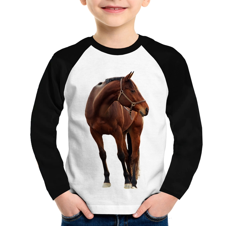 Camiseta Raglan Infantil Cavalo Andaluz Manga Longa