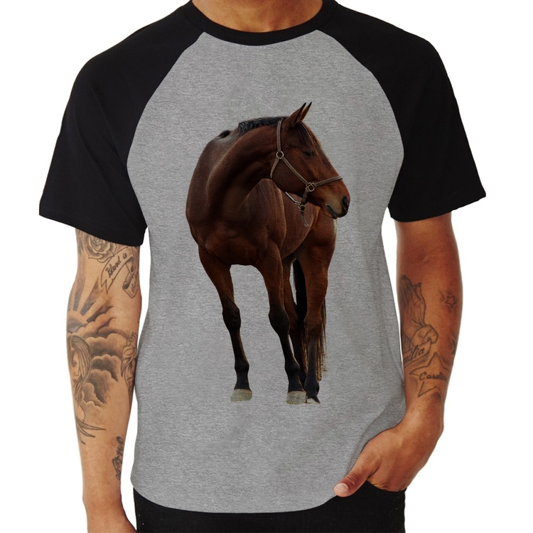 Camiseta Raglan Cavalo Andaluz - Cinza/Preto