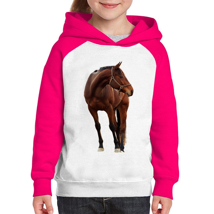 Moletom Infantil Cavalo Andaluz - Branco/Rosa