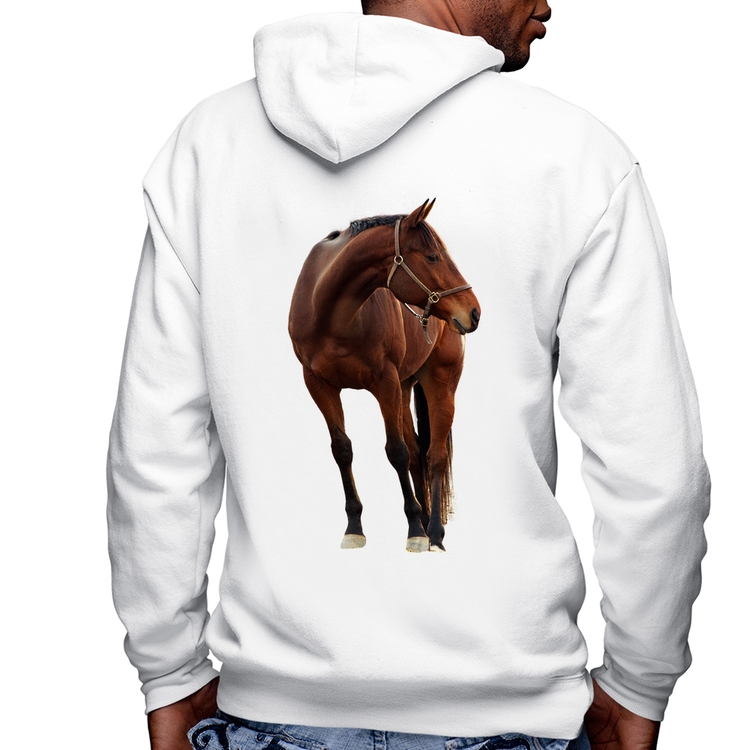 Blusa Moletom Cavalo Andaluz Masculina com Capuz e Zíper - Branca