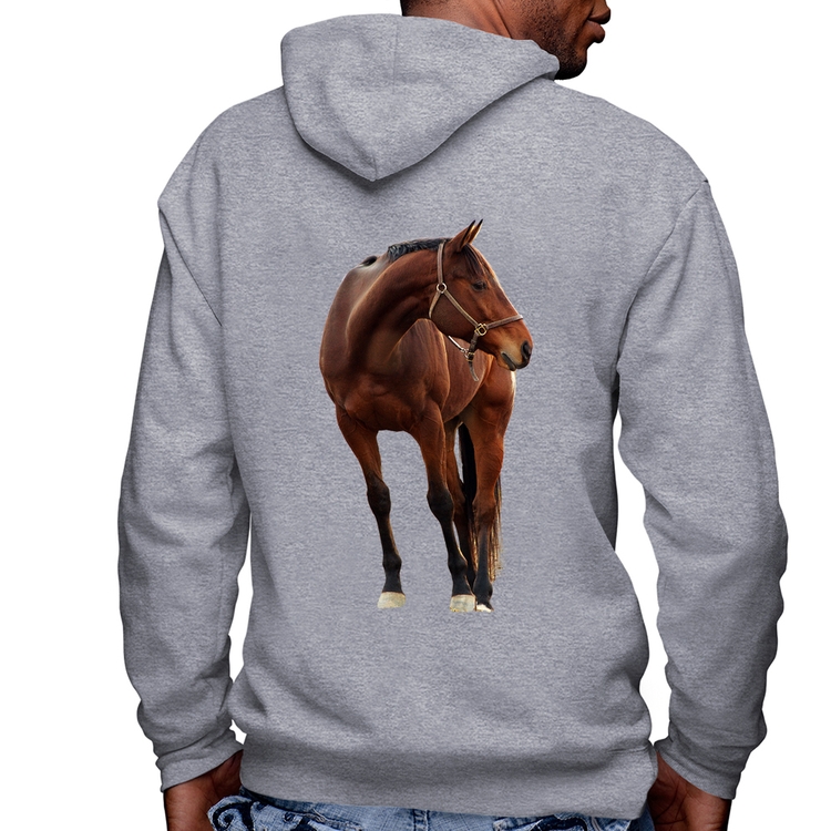 Blusa Moletom Cavalo Andaluz Masculina com Capuz e Zíper - Mescla