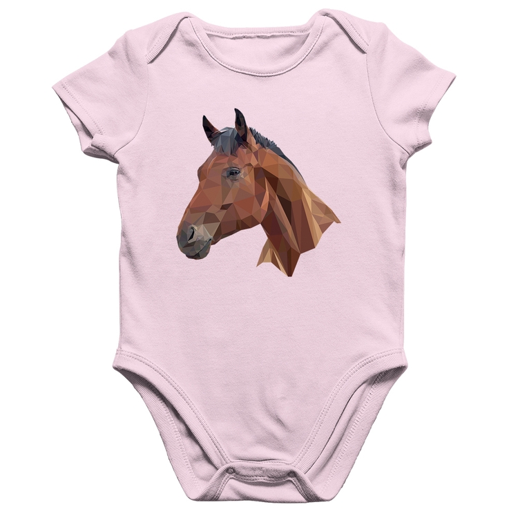 Body Bebê Algodão Cavalo Arte Mosaico - Rosa Bebê