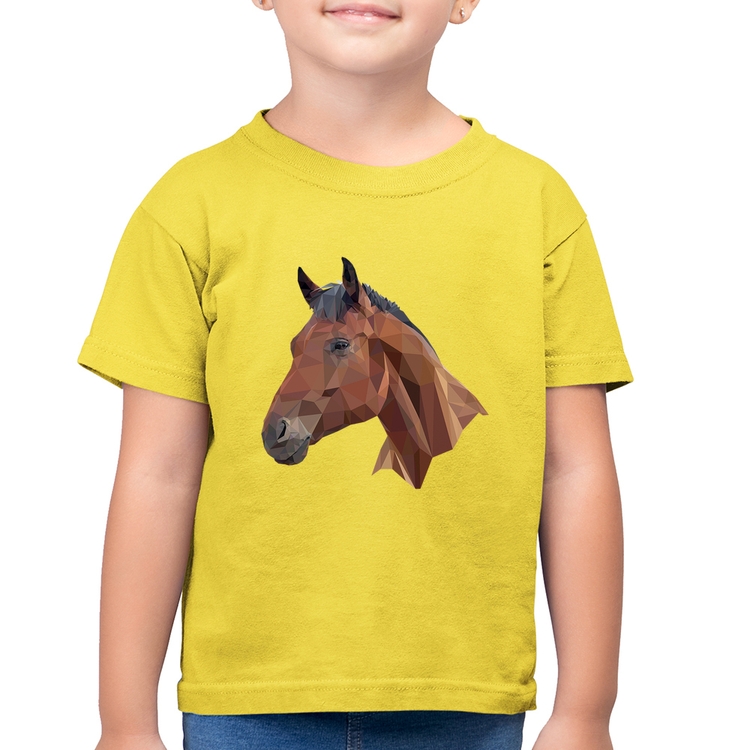 Camiseta Algodão Infantil Cavalo Arte Mosaico - Amarelo Canário